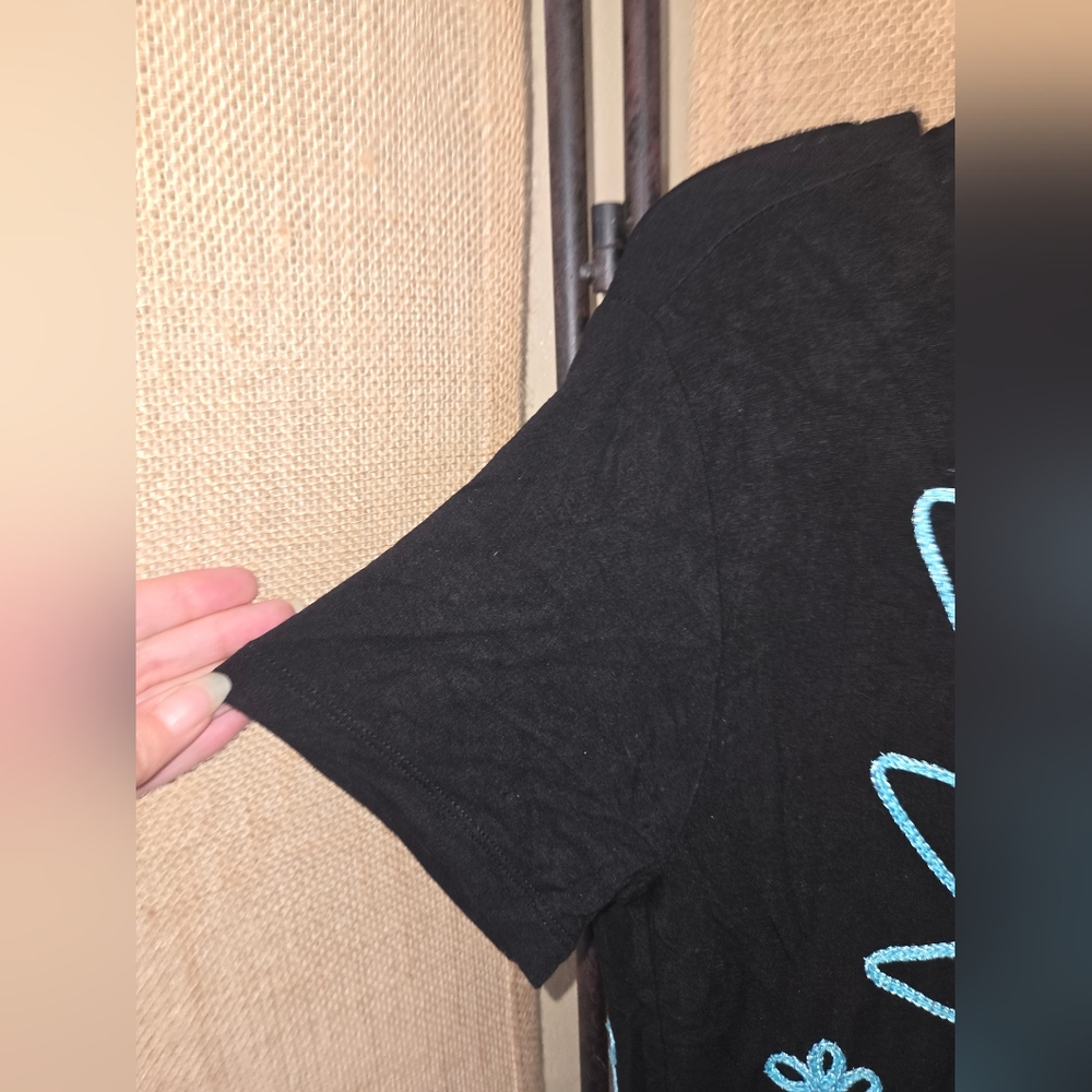 Women's Investments Petites Short Sleeve Black Teal Ric Rac Cardigan Type Top PS - Picture 11 of 13